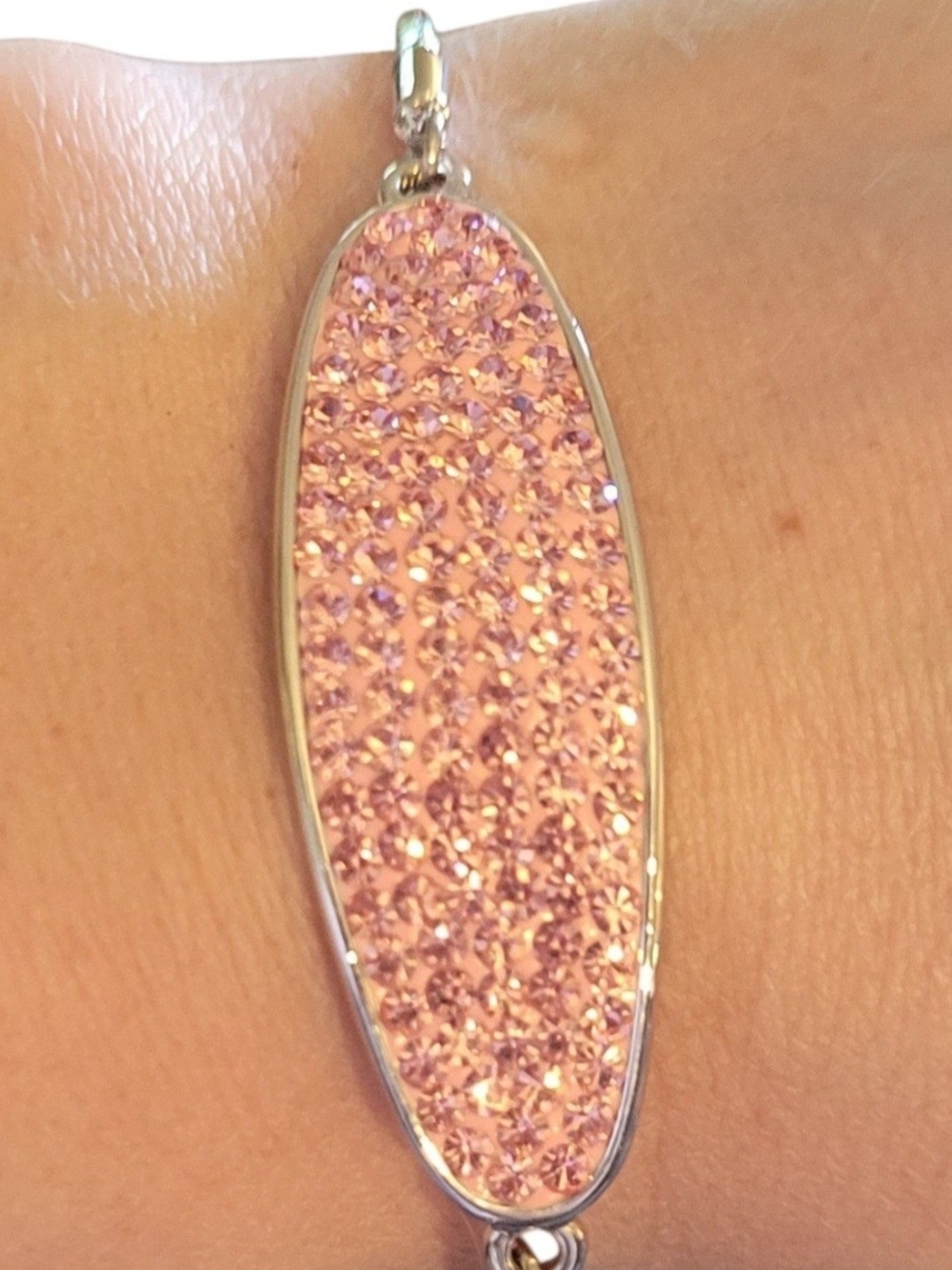🥳4/$75!🥳 Silver-Tone Slider Bracelet with Pink Crystal Pave Oval Accent